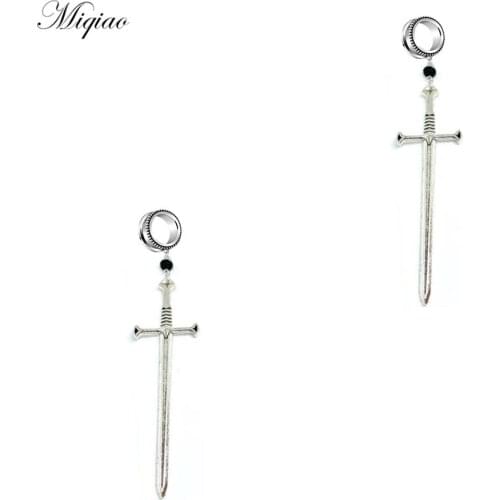 Miqiao 2pcs Explosive Personality Stainless Steel Sword Dagger Pulley Ear Expander 6mm-30mm Exquisite Body Piercing Jewelry