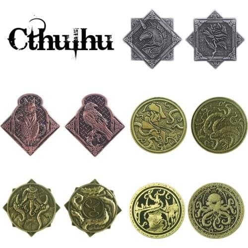 2021 Cthulhu Emblem Hunter Metal Coin Two Sides Allan Poe Demon Steampunk Octopus Keychain For Men Collection Gift Jewelry