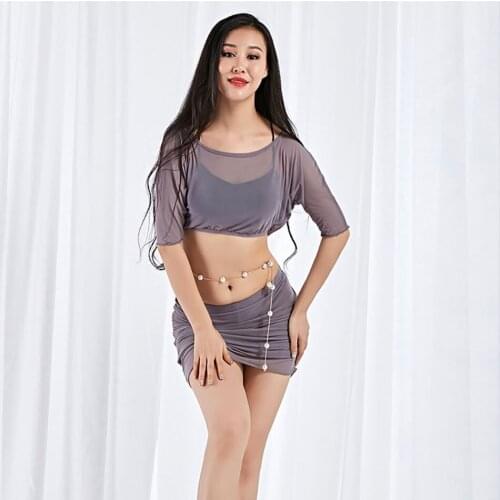 2021 New 5502 Belly Dance Dress Women Bare Back Design Tops Wrinkle Skirt Latin Dance Dress Performance Modern Dancing Dress