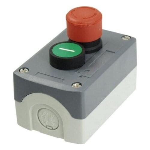 240V 3A Red Emergency Stop Momentary Green Flat Pushbutton Switch Station Box