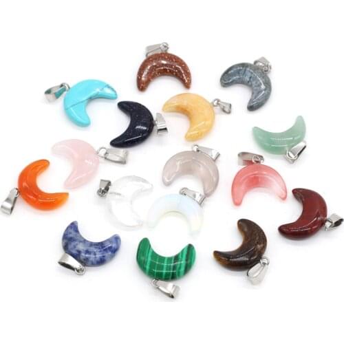 4pcs Natural Rose Quartzs Malachite Pendant Moon Shape Stone Pendant for Making DIY Jewelry Necklace Size 20x20mm