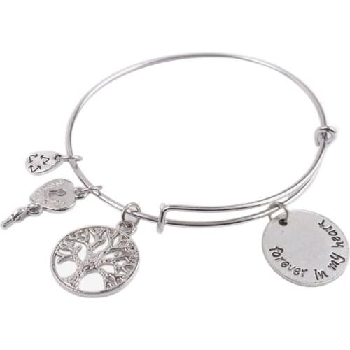 5PCS Expandable Wire Bangle Forever in my heart Charm Bracelet #92090