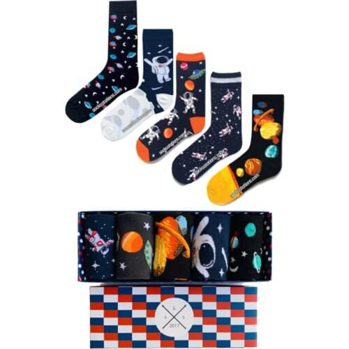 80% Cotton 18% Polyamide 2% Elastane 5-Pack Space And Astronaut Colorful Patterned Cotton Socks Box Stylish Design Quality (37-44) 2021 Trend Fashion Style High Quality Socks 5 Pieces
