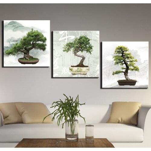 3 Pieces Abstract Potted Tree Posters Wall Art Canvas Picture Home Decor Decorative Paintings for Living Room Bedroom Decoration