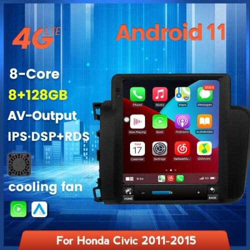 Carplay Auto Android 11 DSP Car Radio Stereo For Honda Civic 2011 2012 2013 2014 2015 Tesla Multimedia Payer GPS Navi Headunit