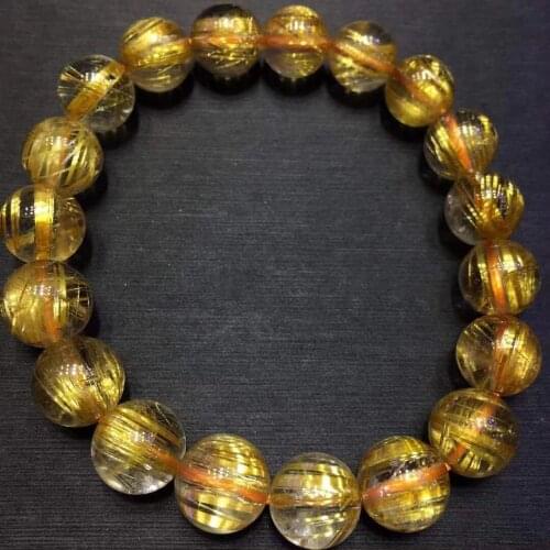 Genuine Natural Gold Rutilated Titanium Quartz Woman Bracelet 10mm Wealthy Stone Clear Round Beads Jewelry From Brazil AAAAAAA