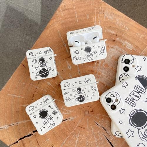 Space astronaut sheepskin Earphone Cover For Apple AirPods 1 2 3 Pro Square wireless bluetooth headset leather white case coque