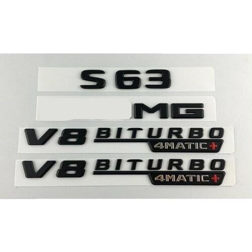 Black S63 for AMG V8 BITURBO 4MATIC+ Trunk Fender Badge Emblems for Mercedes Benz