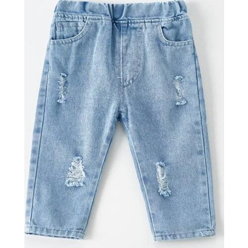 Jeans For Boys 2021 Childrens Clothing Boys Pants Casual Ripped Jeans For Kids Fashion Kids Trousers Middle Waist Sweatpant