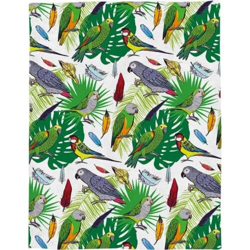 Banana Leaf And Parrot Printed Flannel Blanket Soft Throw Blanket Machine Washable Blankets for Beds Customizable