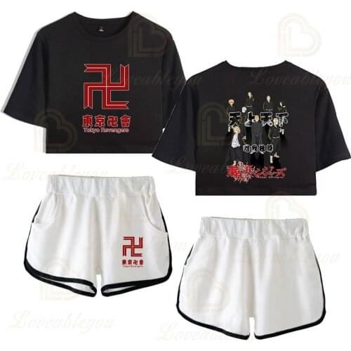 Tokyo Revengers Cosplay T-shirt Hanagaki Takemichi Ken Ryuguji Haori Anime T Shirt+short 2pcs Set Summer Short-sleeve Tees