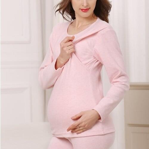 Cotton Maternity Pajamas Long Sleeve Tops Side Button Breastfeeding Clothes Thickened Warmth Autumn Winter Pregnant Blouse