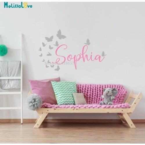 Custom Girls Name Personalised Wall Decor Butterflies Playroom Nursery Girls bedroom Unique Gift Mural Vinyl Wall Sticker BA727