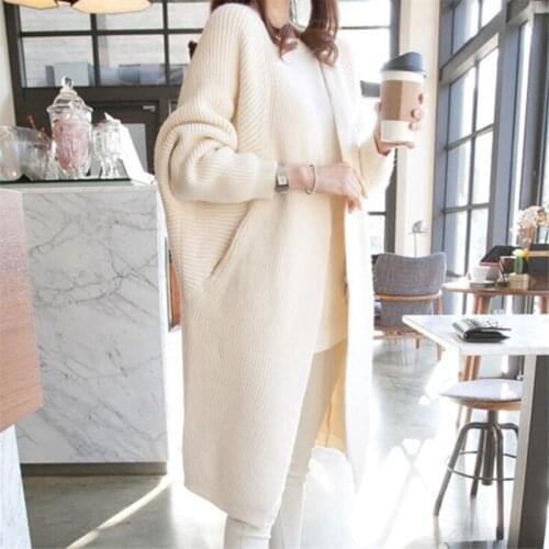 Casual Womens Knitted Cardigan Sweater Batwing Full Sleeve 2020 New Autumn Mid-length Open Stitch Loose Cardigan Knitting