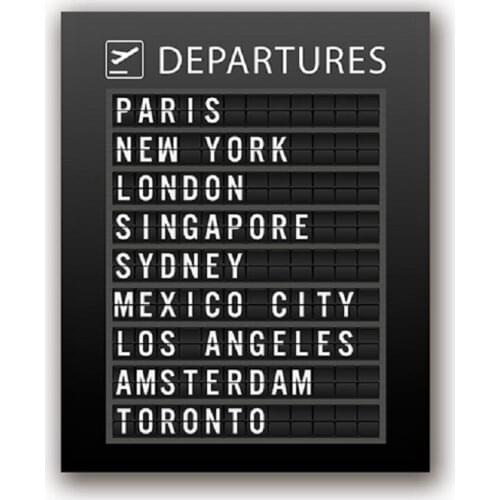 Canvas Painting Travel Wall Art Picture Black and white art minimalism Airport Board Poster World Map for Room Decoration