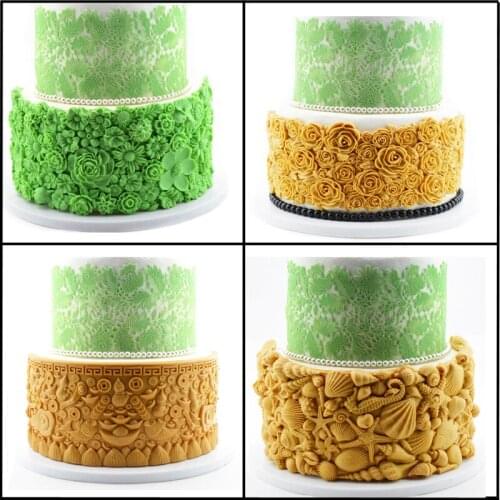 Meibum Leaf Flower Rose Petal Conch Shell Sugar Craft Silicone Fondant Cake Mold Wedding Birthday Dessert Border Decorate Mould
