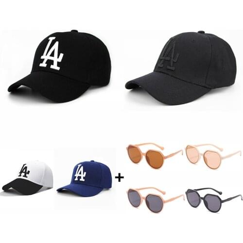Fashion Baseball Cap Glasses Set Men Women Letter LA Embroidered Snapback Hat with Sunglasses Outdoor Visor Hat Sunshade Glasses