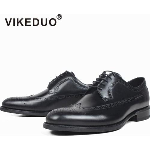 VIKEDUO Mans Footwear 2019 New Calf Leather Shoes Men Full Brogue Black Mens Shoes Wedding Office Zapatos de Hombre Formal Shoe