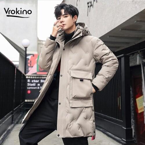 Mens 90% Black White Duck Down Coat 2019 Winter Warm Parker Hooded Fashion Length Down Jacket High Quality Jacket
