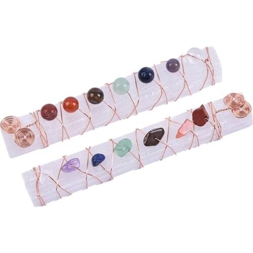 Natural Selenite Stone Healing Crystal Quartz Stick Chakra Energy Cleansing Wand Plaster Rose Gold Winding Personality Ornaments