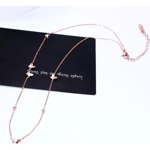 YUN RUO Rose Gold Color Pave Zircon Stone Butterfly Choker Necklace Titanium Steel Jewelry Woman Gift Never Fade Drop Shipping