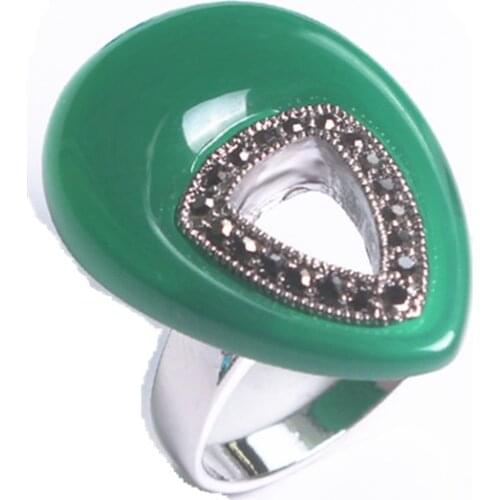 Size 7-9 Dark Green Water Drop Hollow Ring For Women Girls Ladies Jewellery Wholesale