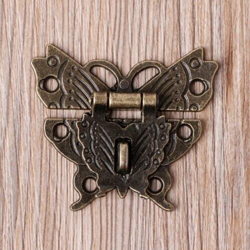 Retro Vintage Butterfly Latch Hasp Wooden Jewelry Box Case Lock Pad Chest Lock