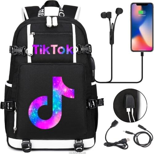 TIK TOK Laptop Backpack External USB Charge Computer Backpacks Capacity Waterproof School Bag for Teenage Girls Boys