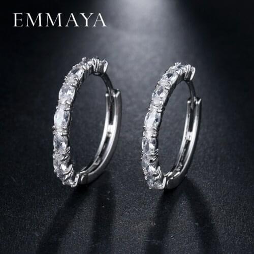 EMMAYA 2017 Silver Color Big Earring Paved Luxury AAA Cubic Zirconia Fashion Women Round Loop CZ Earrings
