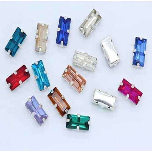 All size 24color rectangle sewing stone sparking crystal glass sew on rhinestone jewel silver base button Gem beads clothes trim