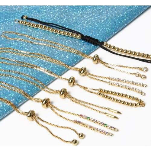1PCS Brass Rhinestone Simple Adjustable Bracelet Chains Long-Lasting Plated Slider Bracelets Charm Link for Jewelry DIY Making