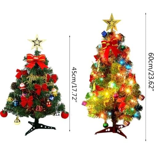 45/60cm LED Artificial Christmas Tree with Pinecone Santa Bow Ribbon Ornaments