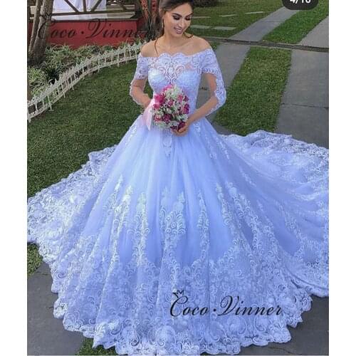 Off Shoulder Vintage Long Sleeves Europe Quality Wedding Dress Vintage Embroidery On Neck Bride Dresses Ball Gown W0807