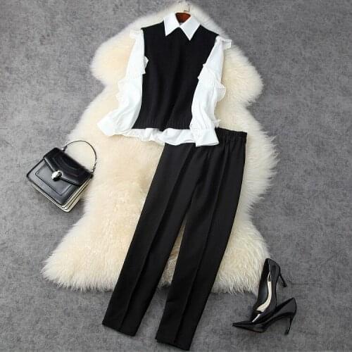 European and American womens wear 2020 winter new style Long sleeve shirt Ma3 jia3 7 minutes of pants Fashion suits