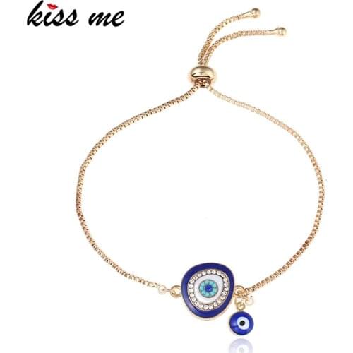 Kissme Multicolor Enamel Crystal Evil Eye Charms Bracelets For Women Adjustable Clasp Gold Color Box Chains 2021 Fashion Jewely