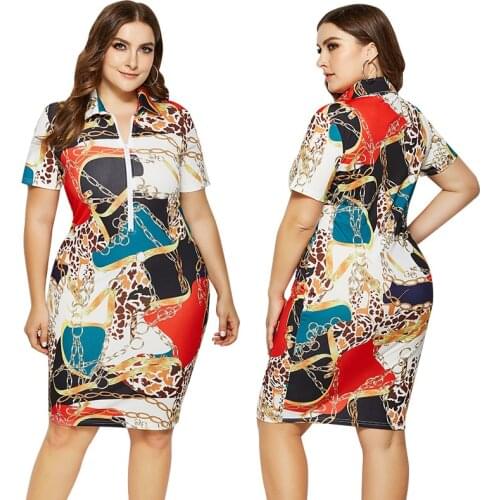 2XL-5XL fashion 2021 summer plus size dress casual elegant printing short sleeve v neck mini dresses Wholesale Dropshipping