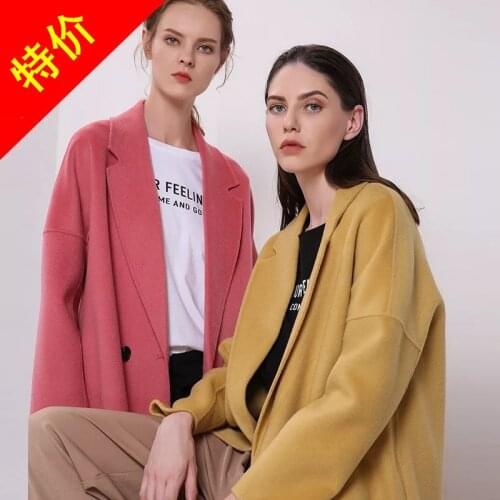 Womens winter coats pink yellow Double-sided wool cashmere outwear 2019 autumn plus size ladies fashion overcoats long
