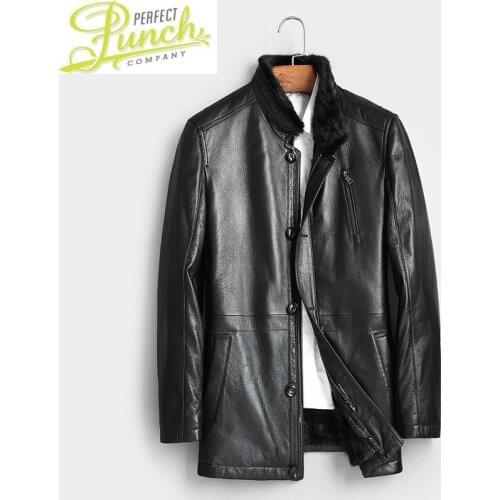 Winter Genuine Real Men Sheepskin Mink Fur Liner Mens Leather Jacket Warm Down Coat Jaqueta Couro 701 YY557