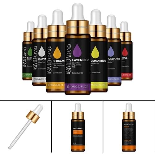 10ML Lavender Eucalyptus Pure Essential Oils Diffuser Rose Lemon Jasmine Vanilla Mint Sandalwood Bergamot Tea Tree Aroma Oil