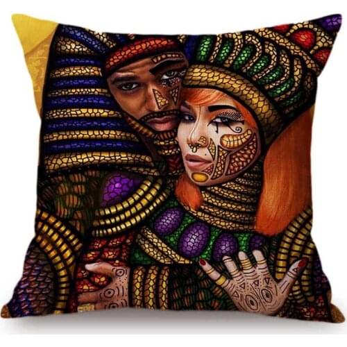 18" Beauty Fashion Store Africa Girl Queen Color Painting Art Decorative Pillow Fashion Girls Room Decoration Gift Cushion Cover