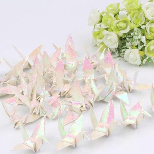 200PCS White Pearl Paper Folded Origami Cranes DIY Cranes Garlands For Wedding Party Backdrop Baby Shower Background Home Decor