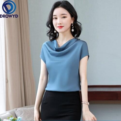 2021 Office Plus Size O Neck Pullover Shirt Women Pink Ladies Tops Summer Solid Chiffon Short Sleeve Blouse Women Blusas DROWYD