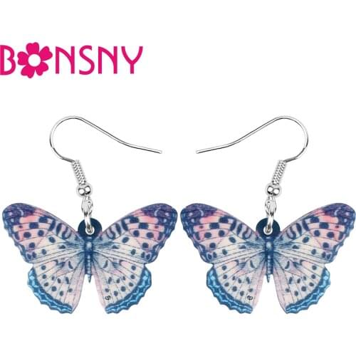 Bonsny Acrylic Spot Brush-footed Butterfly Earrings Big Printing Insect Animal Dangle Drop Jewelry For Women Kid Gift Decoration