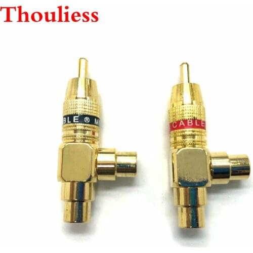 Thouliess Free shipping 2 pieces Gold Plated RCA 1 Male to 2 Female Adapter AV Video Audio T Plug 3Way RCA Audio Connector