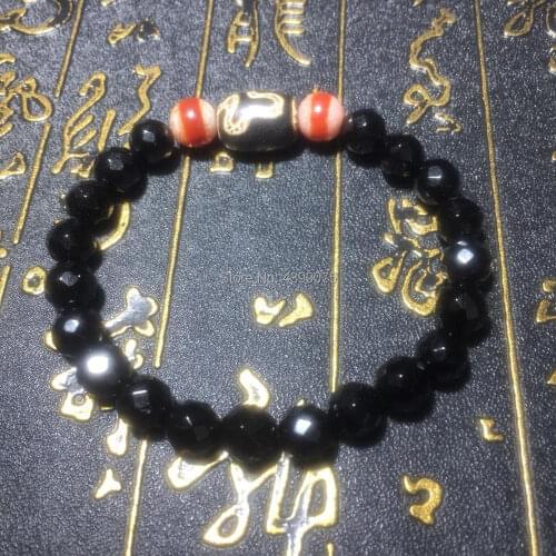 New DZI jewelry jewelry female bracelet 8mm Natural black agate 48 faceted beads women`s Bracelet Free Shipping