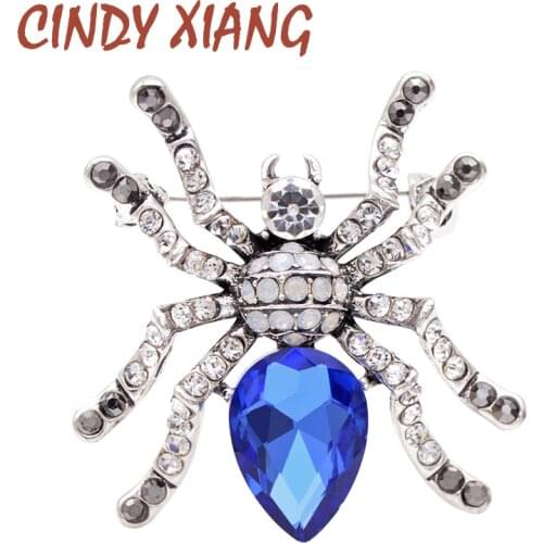CINDY XIANG Blue Crystal Spider Brooch Classic Design Insect Pin Women And Men Brooches Winter Coat Jewelry High Quality 2020