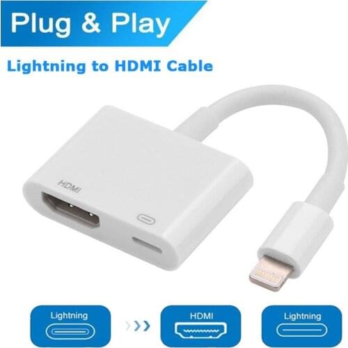 2 in 1 Digital AV Adapter for Lightning to HDMI Cable with Charging Port 1080P Audio Connector for iPhone X/8/7/6/iPad on HDTV