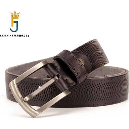 FAJARINA Mens Quality Retro Striped Line Solid Cow Skin Pin Buckle Metal Belt Men Cowhide Leather 3.8cm Accessories N17FJ896