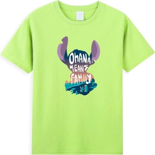 Disney Lilo Stitch Mens T-shirts Ohana Means Family Printed Tops Male Summer New Cartoon Casual O-neck T-shirts For Men Clothes