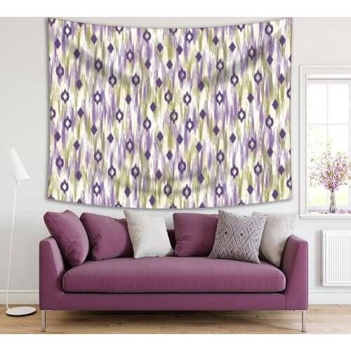 Tapestry Ikat Pattern with Vertical Stripes in Purple and Lime Green 9colors Diamond Shapes Boho Style